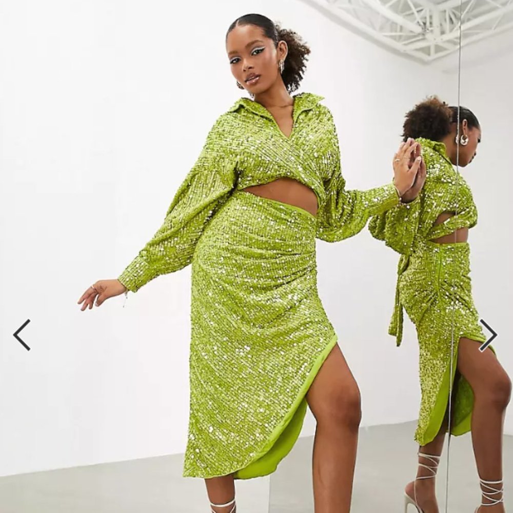 ASOS EDITION sequin wrap front shirt